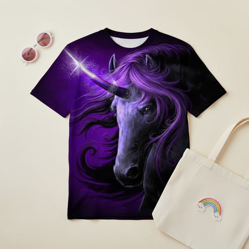 painted unicorn shirt - flat-lay
