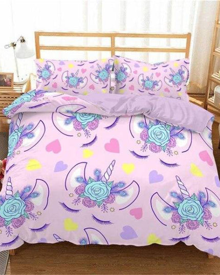 Heart Eyelashes Unicorn Bed Set