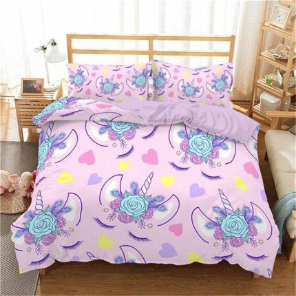 Heart Eyelashes Unicorn Bed Set