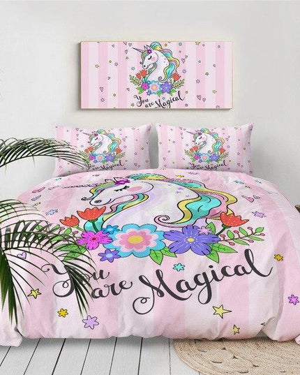 Floral Print Unicorn Bed Set
