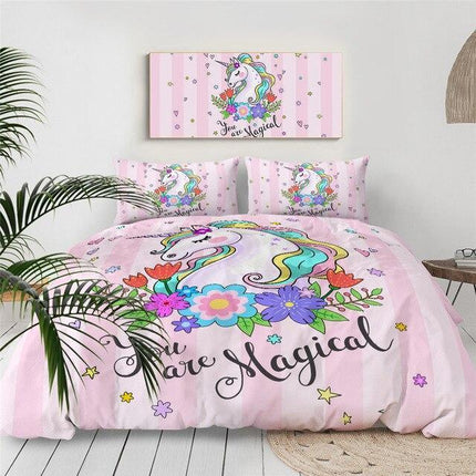 Floral Print Unicorn Bed Set