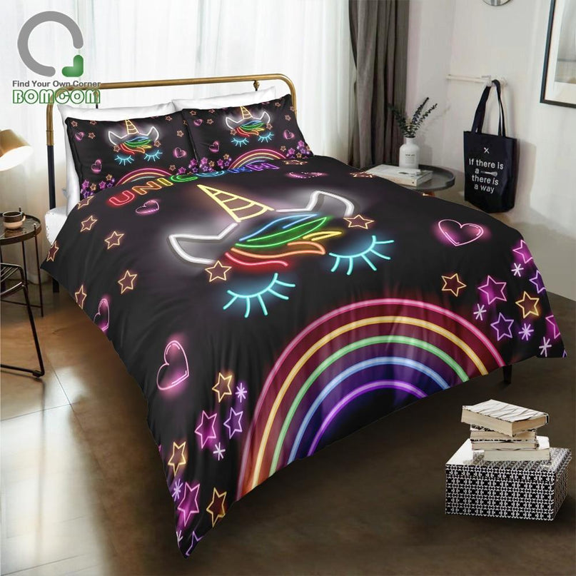 3D Kawaii Unicorn Bed Set