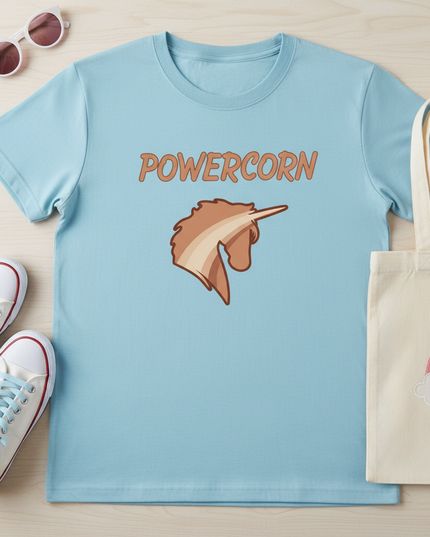 pastel blue unicorn shirt - flat-lay