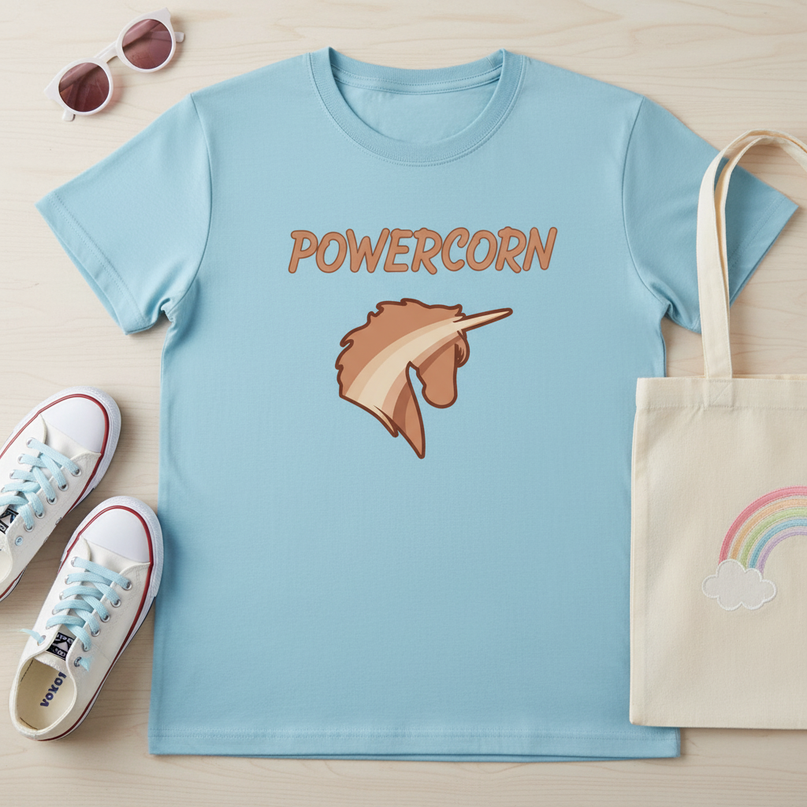 pastel blue unicorn shirt - flat-lay