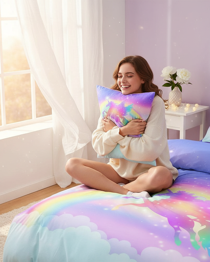 pastel cloud pegasus bedding - in-use