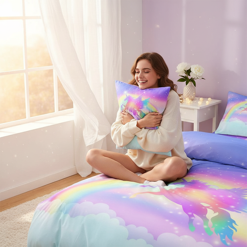 pastel cloud pegasus bedding - in-use