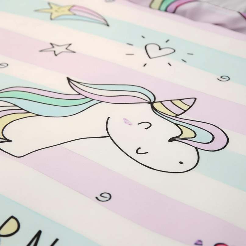 pastel doodle unicorn bedding - detail