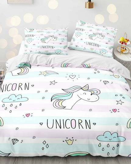 pastel doodle unicorn bedding - lifestyle
