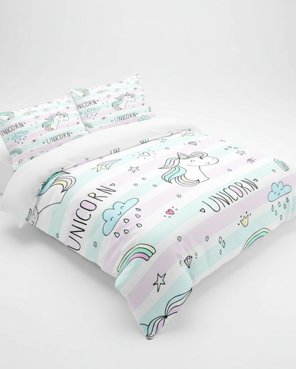 pastel doodle unicorn bedding - white-bg