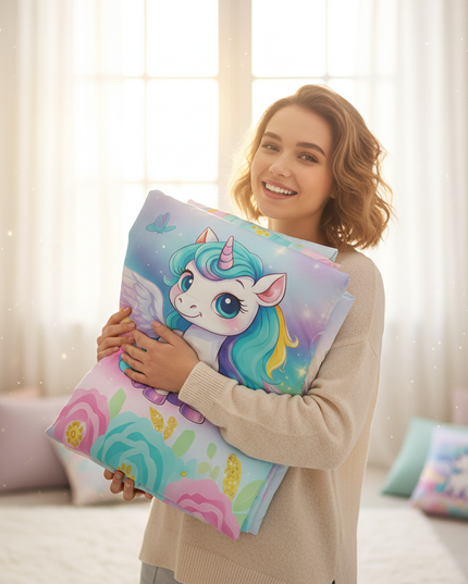 pastel garden chibi unicorn bedding - in-use