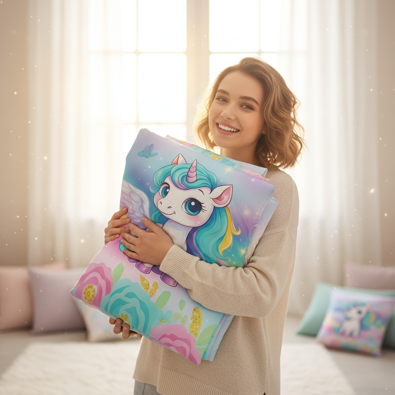 pastel garden chibi unicorn bedding - in-use