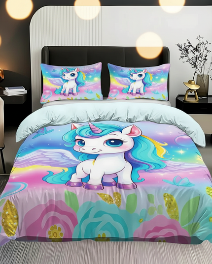 pastel garden chibi unicorn bedding - lifestyle