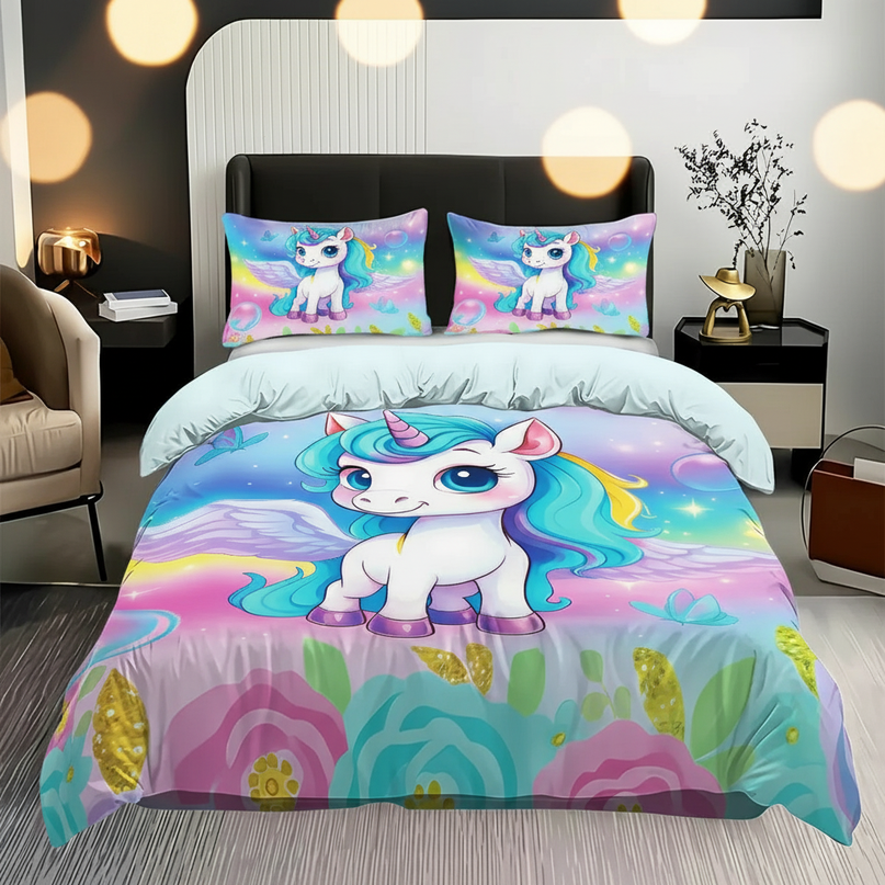 pastel garden chibi unicorn bedding - lifestyle