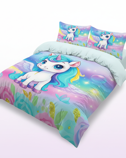 pastel garden chibi unicorn bedding - white-bg