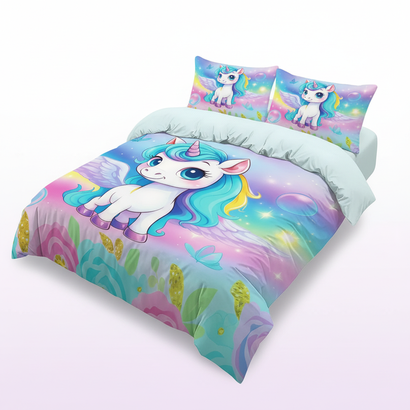 pastel garden chibi unicorn bedding - white-bg