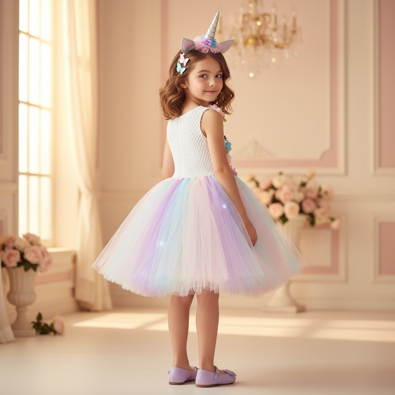 pastel led unicorn tutu dress girls - back