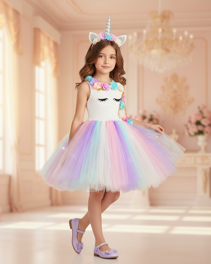pastel led unicorn tutu dress girls - front