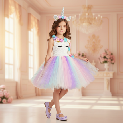 pastel led unicorn tutu dress girls - front