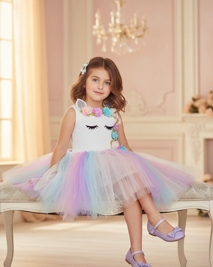 pastel led unicorn tutu dress girls - sitting
