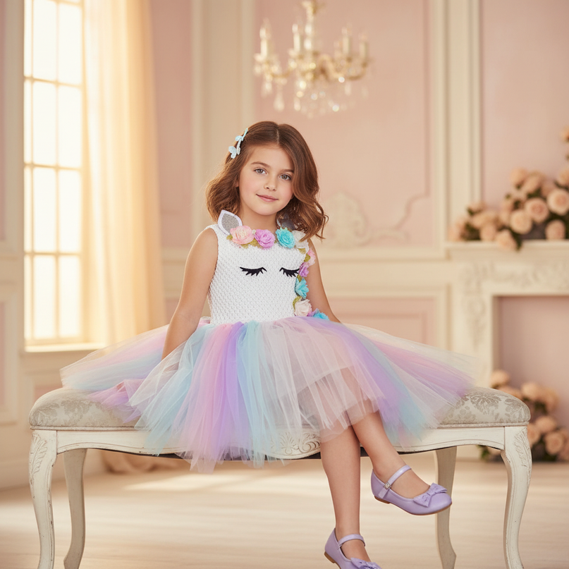 pastel led unicorn tutu dress girls - sitting