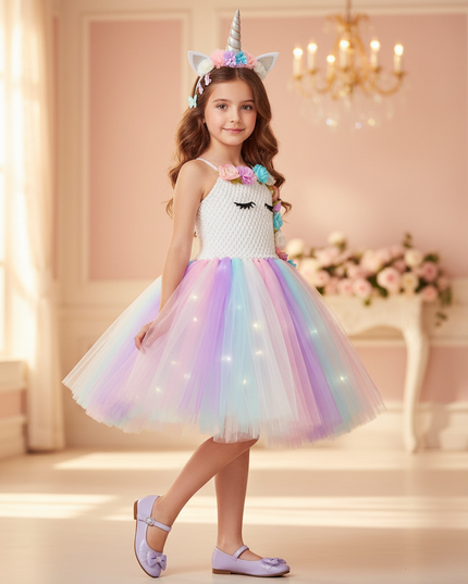 pastel led unicorn tutu dress girls - three-quarter