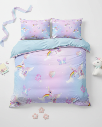 pastel pegasus heart bedding - flat-lay