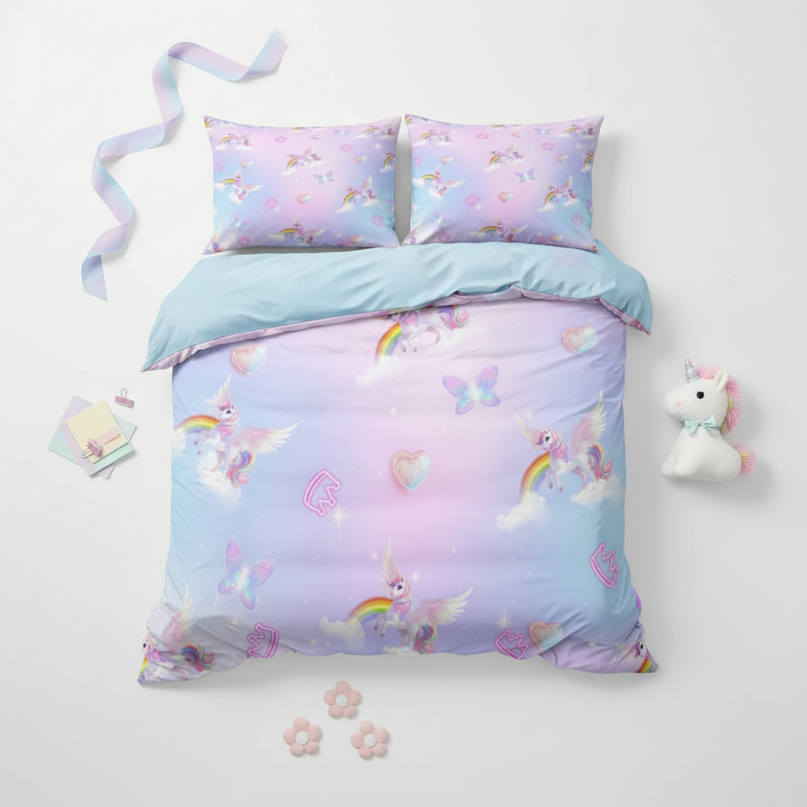 pastel pegasus heart bedding - flat-lay