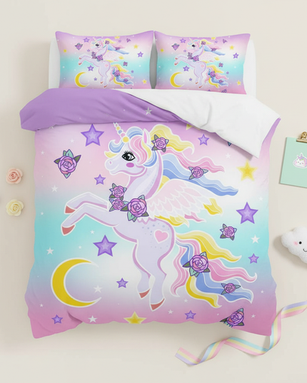pastel pegasus rose bedding - flat-lay