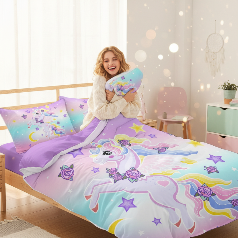 pastel pegasus rose bedding - in-use