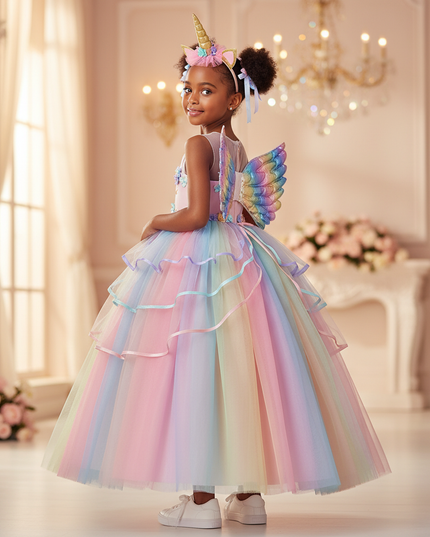 pastel rainbow unicorn dress set - back