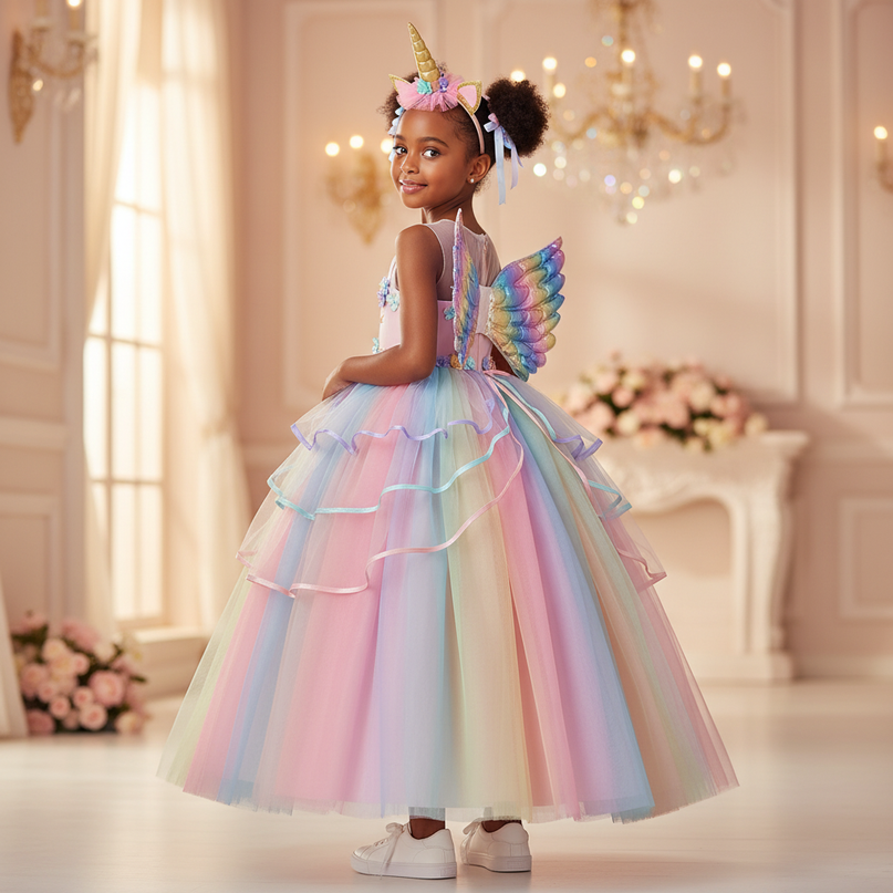 pastel rainbow unicorn dress set - back
