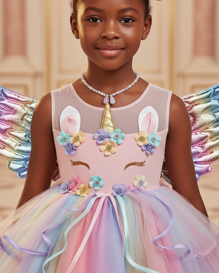 pastel rainbow unicorn dress set - detail
