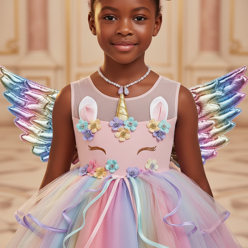 pastel rainbow unicorn dress set - detail