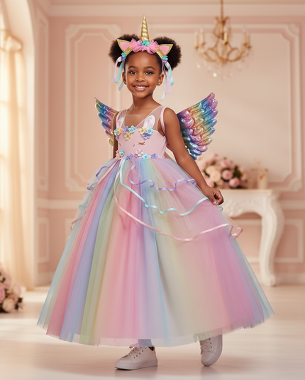 pastel rainbow unicorn dress set - front