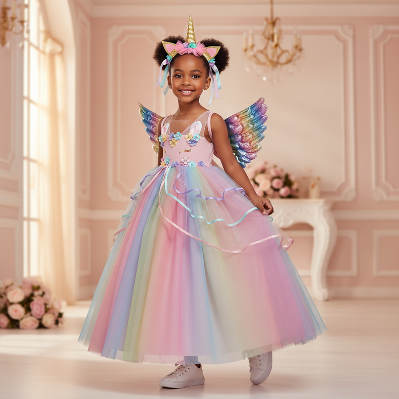 pastel rainbow unicorn dress set - front
