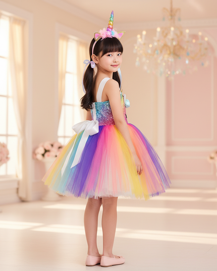 pastel rainbow unicorn tutu dress - back