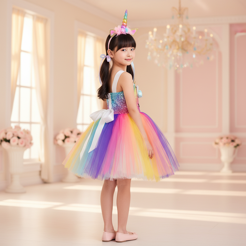 pastel rainbow unicorn tutu dress - back