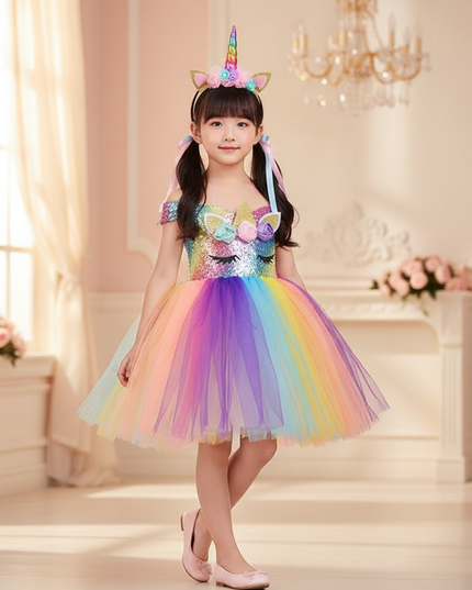 pastel rainbow unicorn tutu dress - detail