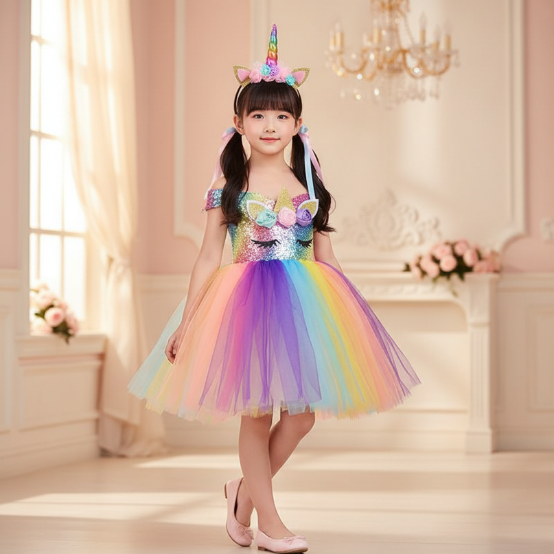 pastel rainbow unicorn tutu dress - detail