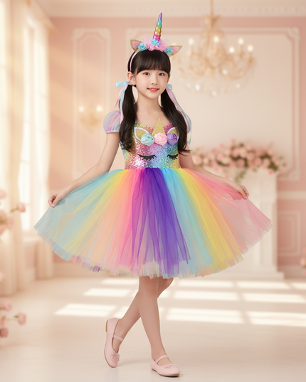 pastel rainbow unicorn tutu dress - front