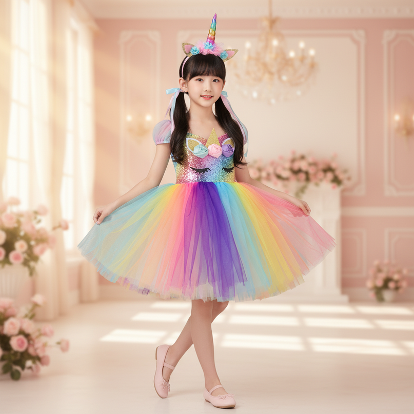 pastel rainbow unicorn tutu dress - front