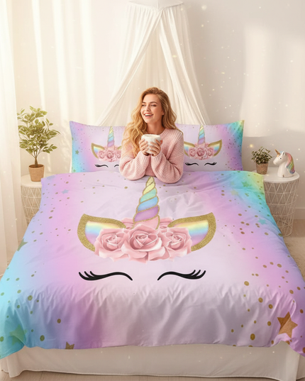 pastel rose petal lashes unicorn bedding - in-use