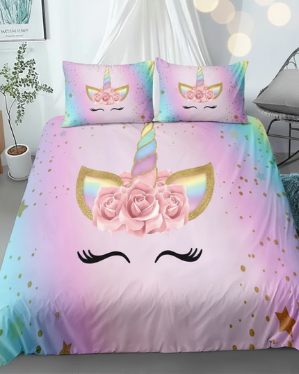 pastel rose petal lashes unicorn bedding - lifestyle