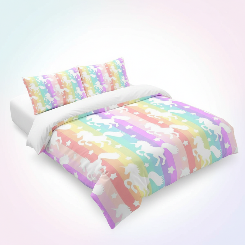 pastel silhouette unicorn bedding - white-bg