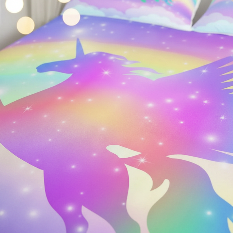 pastel sky wings unicorn bedding - detail