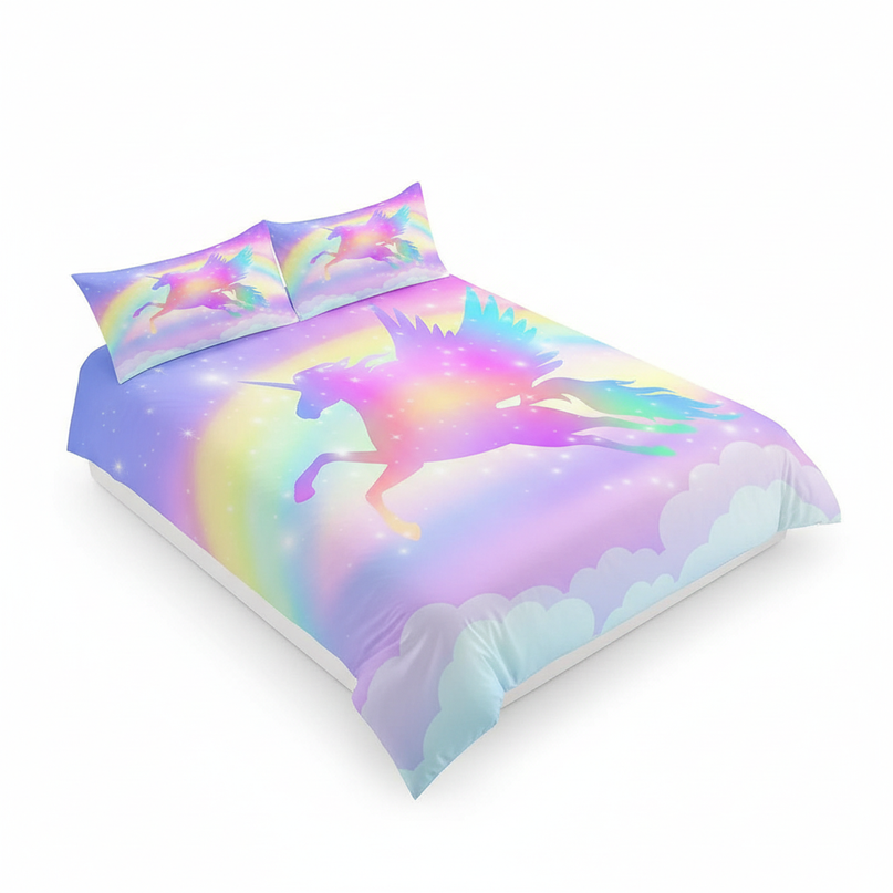 pastel sky wings unicorn bedding - white-bg