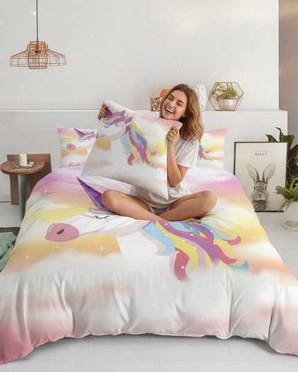 pastel sunset unicorn bedding - in-use