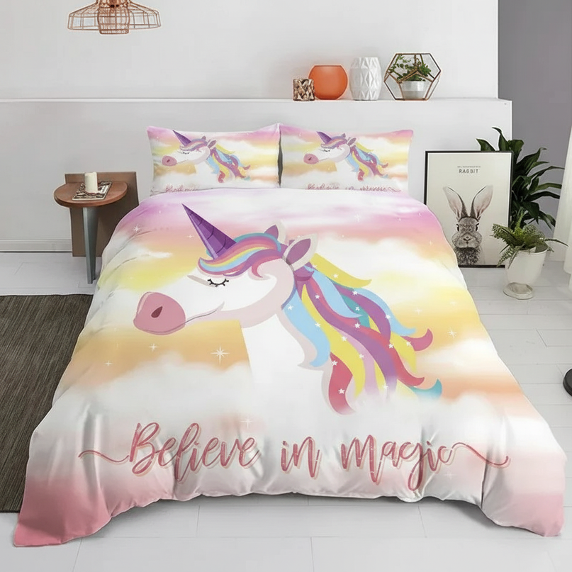pastel sunset unicorn bedding - lifestyle