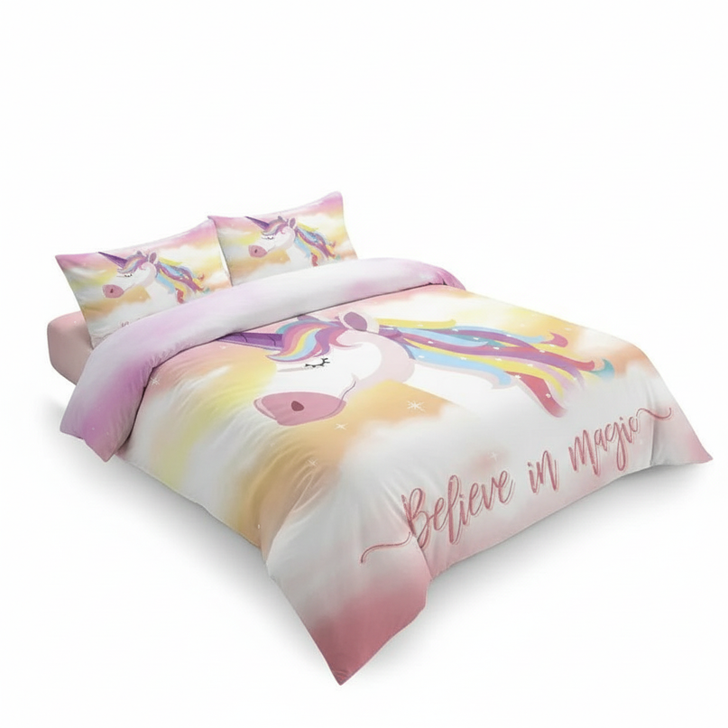 pastel sunset unicorn bedding - white-bg