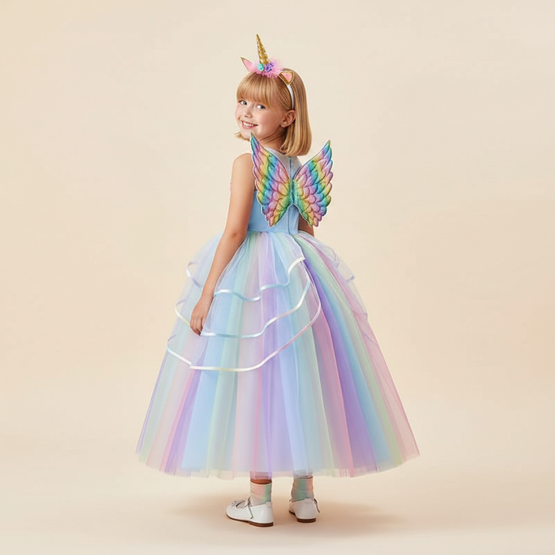 pastel unicorn ball gown dress - back